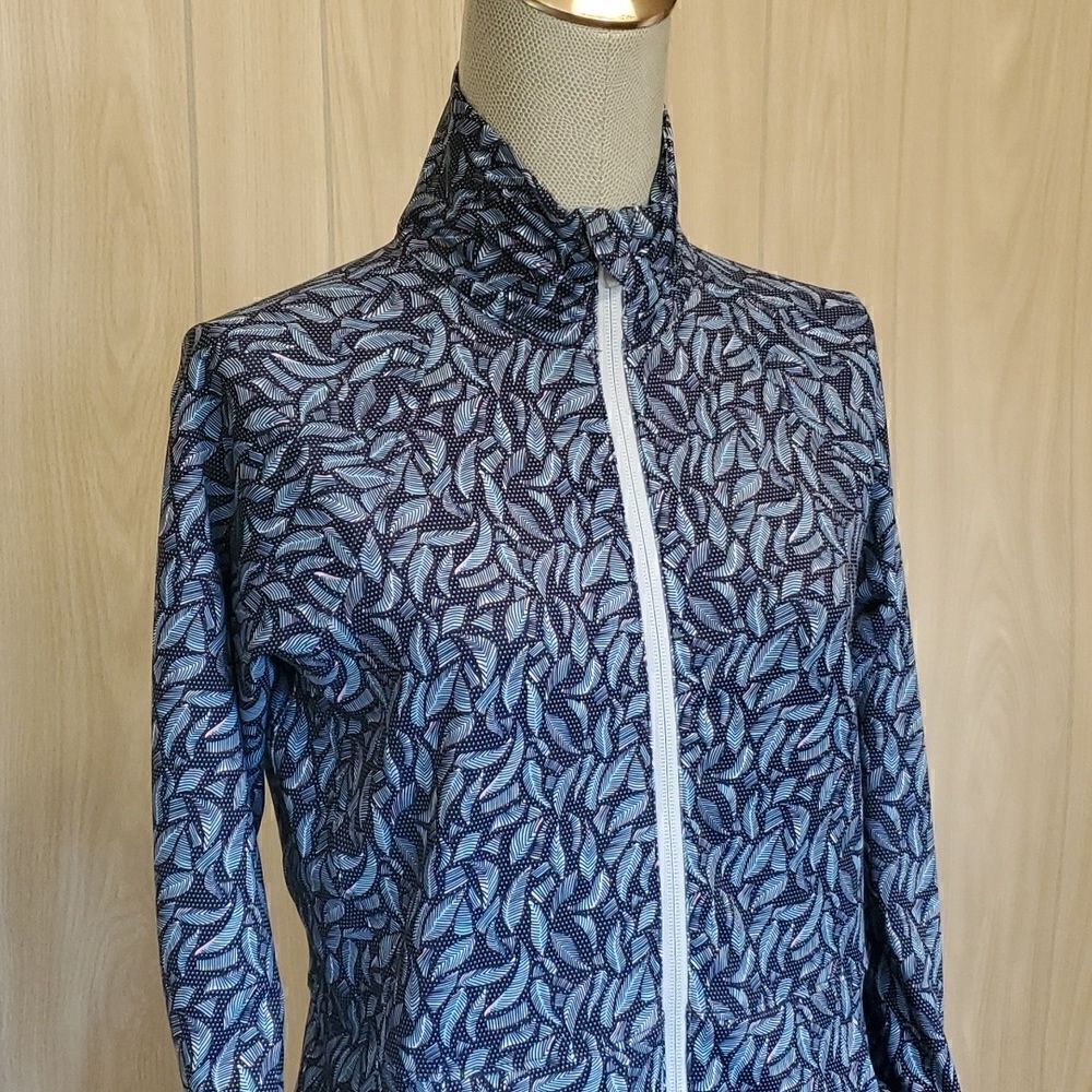 Peter Millar | Navy Palm Frond Print Skirted Full-Zip Jacket - Picture 3 of 9